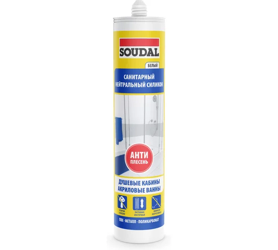 Герметик силик. нейтральный санит. белый /280мл/ SOUDAL