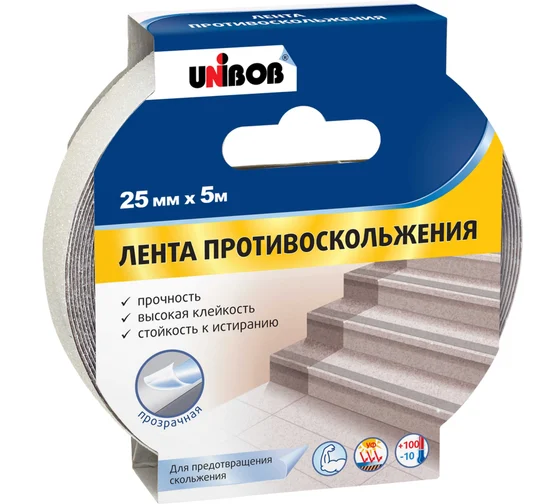 Лента клейкая противоскольжения UNIBOB 25мм х 5м прозрачная