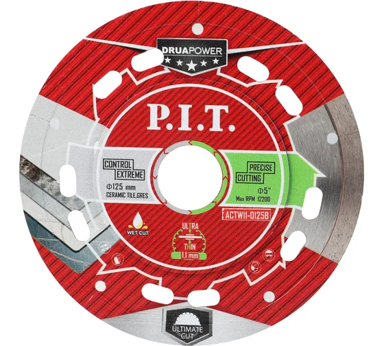 Диск алмазный отрезной ультратонкий P.I.T серия DRUA ACTW11-0125B (125х22,2х1,1мм, сухой/мокрый рез)
