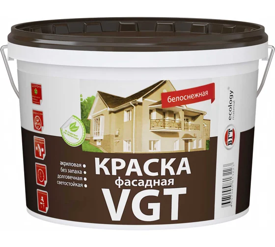 Краска ВД-АК-1180 фасадная "Белоснежная" 15.0 кг, VGT