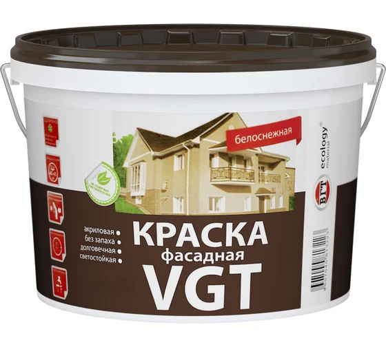 Краска ВД-АК-1180 фасадная "Белоснежная" 7.0 кг, VGT
