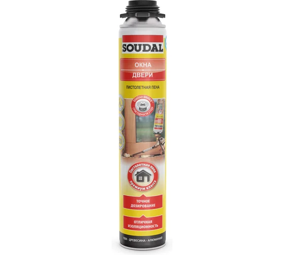 Пена монтажная пистолет. Soudal окна двери /750мл/ 5О л Yellow