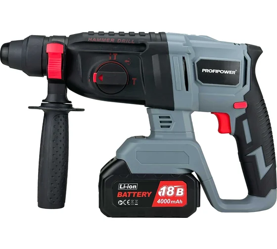 Аккумуляторный перфоратор беcщеточный Profipower MKDHR-18V (Li-ion-1шт, 4.0Ач, 1,9Дж, 3 режима, З/У, кейс) T0058
