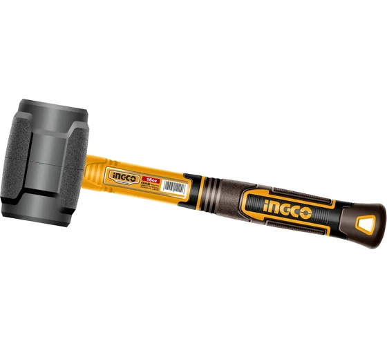 Киянка резиновая 450 г Черная с фиберглассовой ручкой INGCO INDUSTRIAL