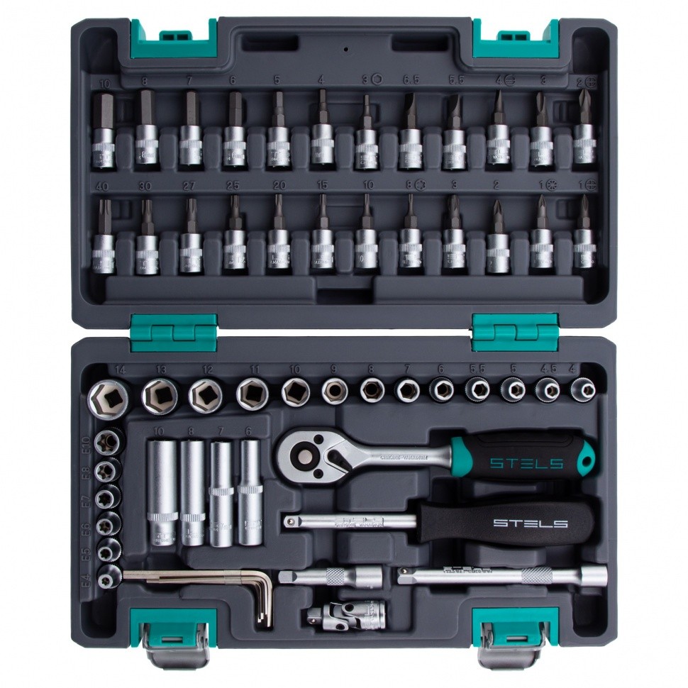 Набор инструментов 1/4" CrV пластик кейс 57пр STELS