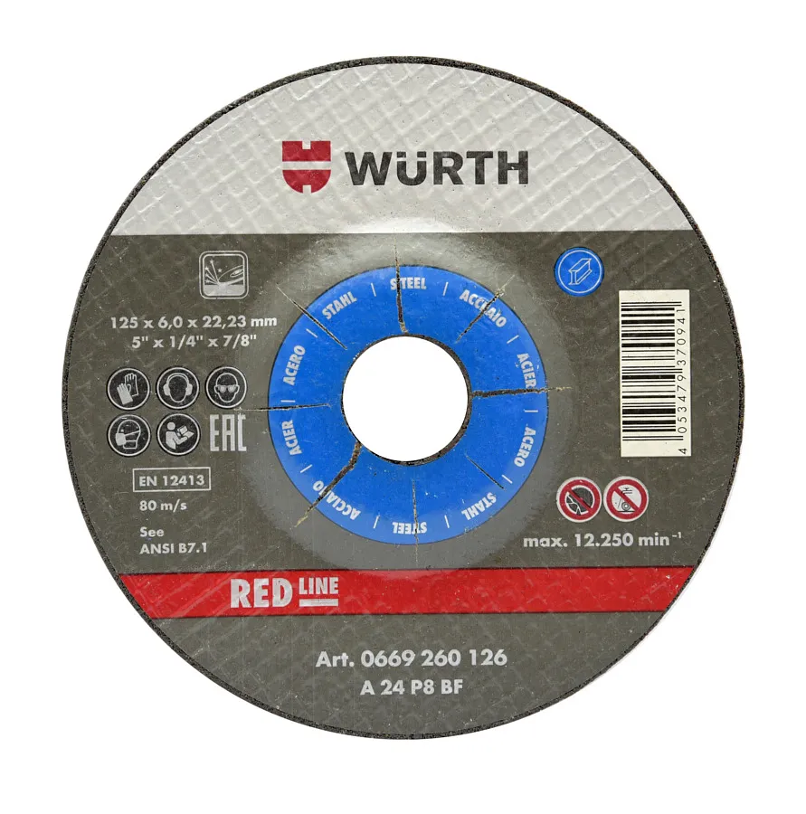 Диск шлифовальный 180х6.0х22.2 WURTH